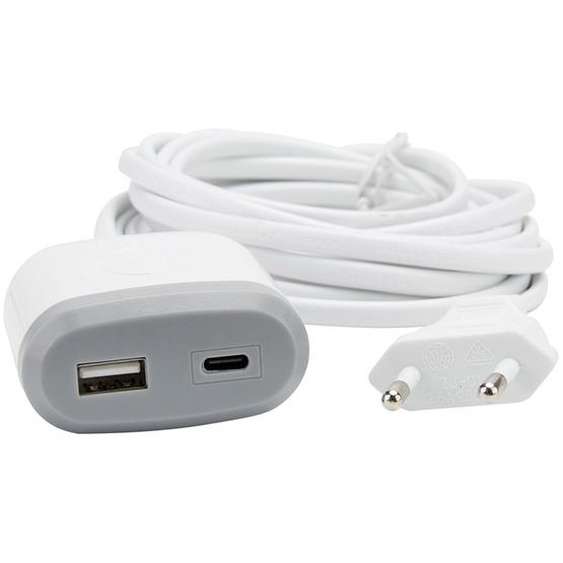 Watt & Co Rallonge câble de 3 m avec embout chargeur rapide USB-A 18W + USB-C 30W  - Blanc