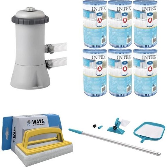 WAYS - Entretien de piscine - Kit dentretien & pompe de filtration 2271 L/u & 6 filtres type A & brosse à récurer WAYS