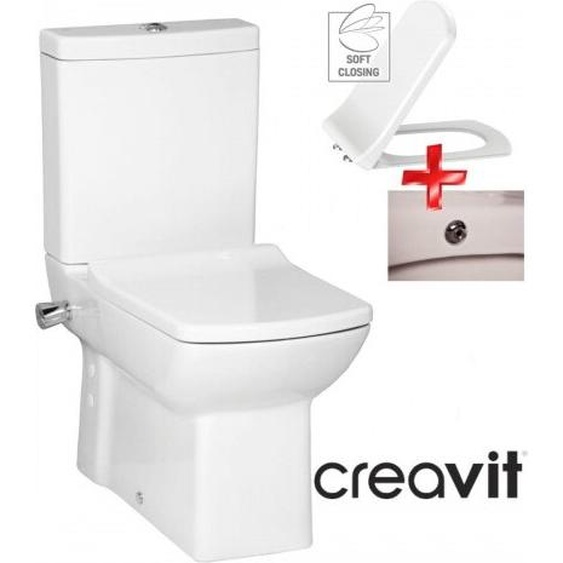 WC compact, avec bidet, et PREMIUM CREAVIT, robinetterie, LARA, blanc