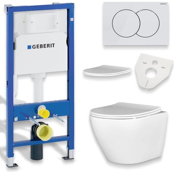 WC SET : élément de bâti-support Duofix + toilette Slim Soft-Close Desna blanc + tapis dinsonorisation + plaque de déclenchement en blanc