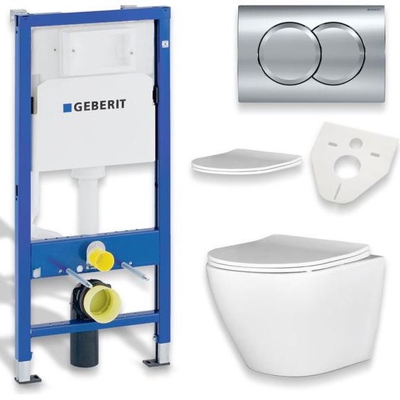 WC SET : élément de bâti-support Duofix + toilette Slim Soft-Close Desna blanc + tapis dinsonorisation + plaque de déclenchement en chrome