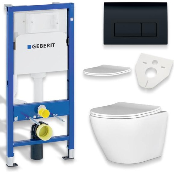 WC SET : élément de bâti-support Duofix + toilette Slim Soft-Close Desna blanc + tapis dinsonorisation + plaque de déclenchement en noir