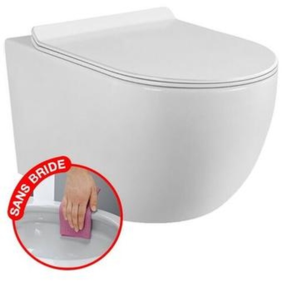 Wc suspendu Confort Coribi Sans bride - Avec fixations invisibles - Abattant ultra fin déclipsable - Frein de chute