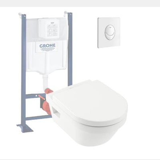 WC suspendu sans bride  Architectura + abattant + bati support + plaque de commande blanche