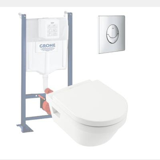 WC suspendu sans bride  Architectura + abattant + bati support + plaque de commande chrome