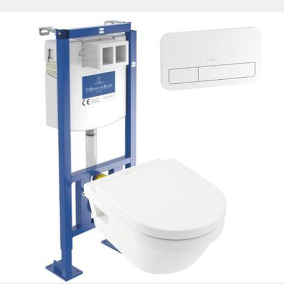 WC suspendu sans bride  Architectura + abattant + Bâti-support ViConnect + Plaque de commande