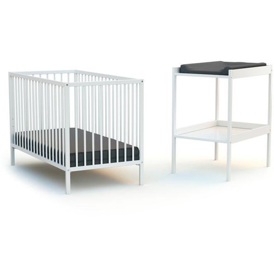 WEBABY - Duo Lit Bébé et Table à Langer Blanc - Sommier réglable 3 hauteurs - Couchage : 60 x 120 cm
