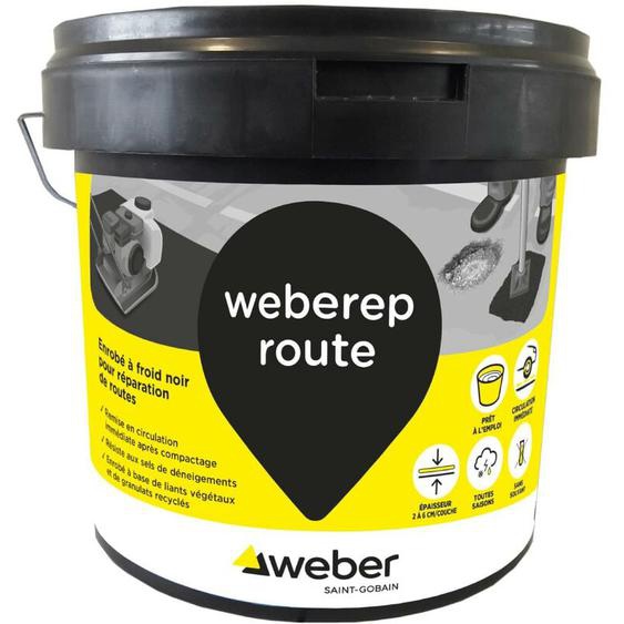 Enrobé à froid noir, béton bitumineux pour réparation et remplissage ponctuel, 25kg, prêt à lemploi, circulation immédiate, weberep route, weber