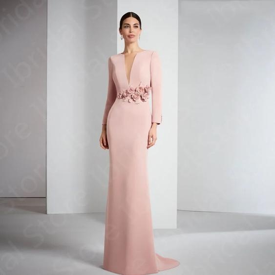 weilinsha Robe de mariée classique rose pâle, robe dinvité de mariage, manches longues, fleurs, train de balayage, quelle que soit la 2023, en vente