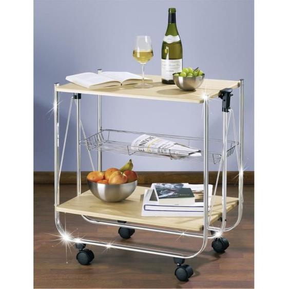 WENKO Desserte Cuisine à roulettes Dinett Érable, Desserte pliante à roulettes, Table roulante pliante , MDF - Métal, Marron