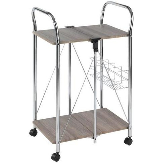 WENKO Desserte de cuisine à roulettes Dinette Liky, table desserte pliante, MDF - métal, 56,5x90,5x44 cm, marron - chromé