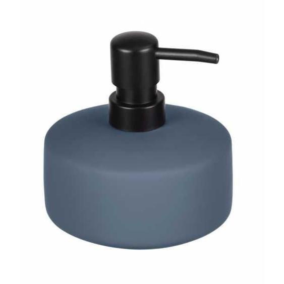 WENKO Distributeur de savon liquide Avellino, capacité de 380 ml, surface agrippante Soft-Touch, Céramique, Ø 10,5x12,5 cm, bleu