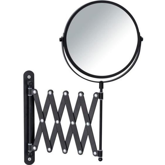 WENKO Miroir grossissant mural x3 Exclusif, bras télescopique, miroir maquillage double face, Acier, 19x38,5x50 cm, noir