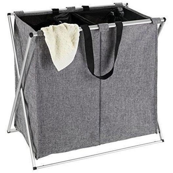 Panier à linge - WENKO - Duo - 120L - 2 compartiments - Aluminium et Polyester - Gris chiné