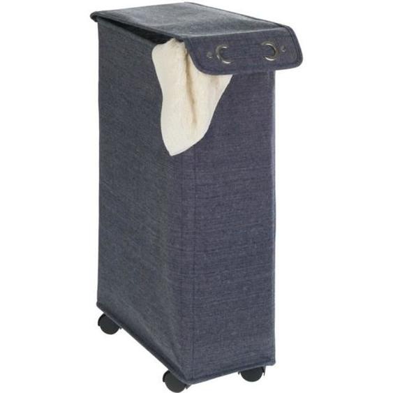 WENKO Panier à linge étroit Corno Prime, panier linge roulettes, capacité 43L, en tissu mélangé Coton - Polyester, noir/bleu