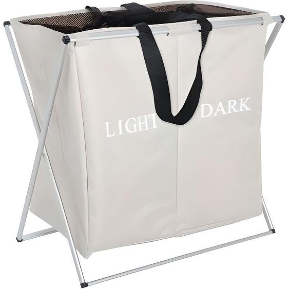 WENKO Panier à linge pliant Duo Dark & Light, panier à linge 2 compartiments avec poignée de transport, 120L, Polyester-Aluminium