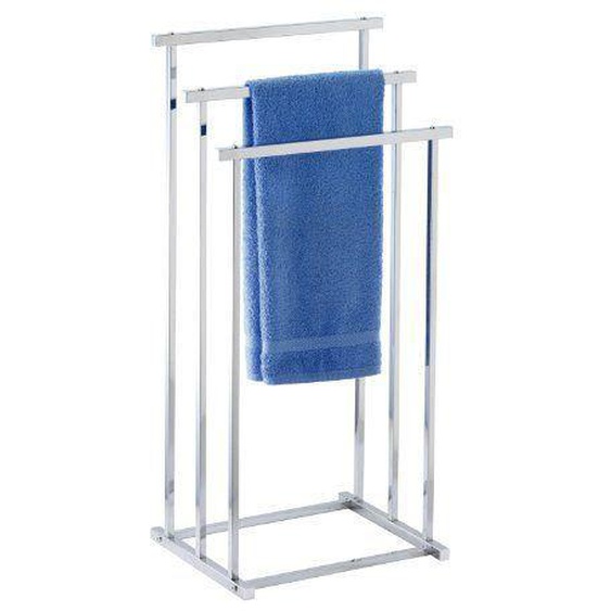 WENKO Porte serviette salle de bain sur pied, Quadro, 3 barres porte serviette, Acier inoxydable, 38x84,5x32,5 cm, brillant