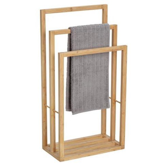 WENKO Porte Serviette sur pied Salle de Bain BAMBUSA | Sèche-serviettes 3 barres | Support Serviette en Bambou | 42,5 x 86 x 23,5