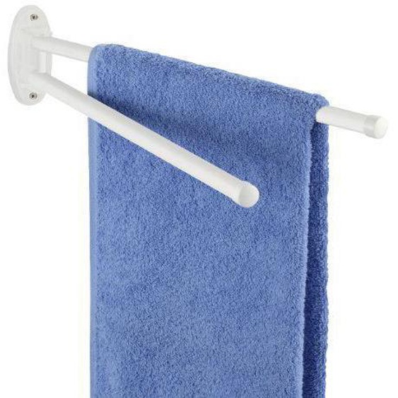 WENKO Porte serviettes mural salle de bain, 2 barres porte serviette rotatives, Basic, acier, L40 cm, blanc