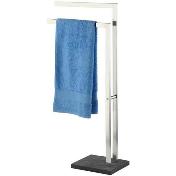WENKO Porte Serviettes Salle de bain sur pied, 2 barres porte serviette, Slate Rock, base polyrésine effet ardoise - acier inox mat