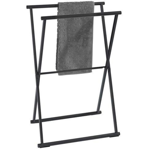 WENKO Porte-serviettes salle de bain sur pied Lava, Porte Serviette pliable, acier verni , 53,5x80,5x35 cm, noir mat