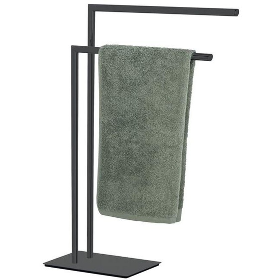 WENKO Porte-Serviettes sur Pied RECCO | Porte-Serviettes Salle de Bain à 2 Barres | Design épuré | Acier | Noir | 48x80.5x20 cm