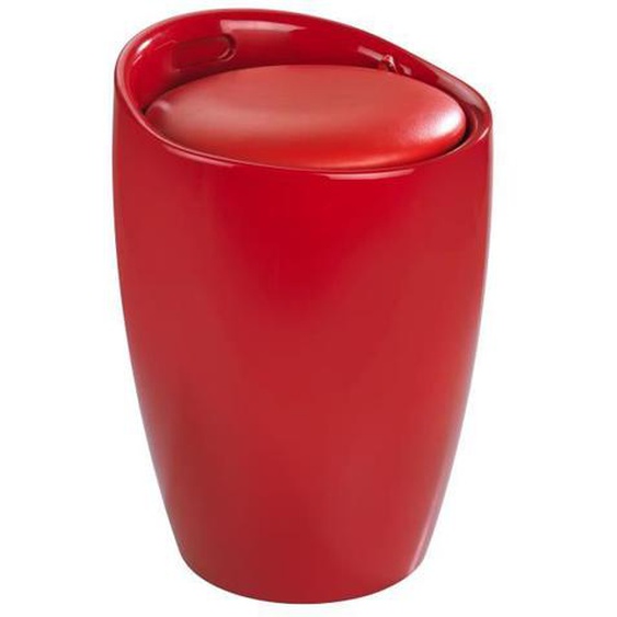 WENKO Tabouret Panier à linge, coffre à linge et tabouret salle de bain Candy, coussin amovible, Plastique, 20 litres, Rouge