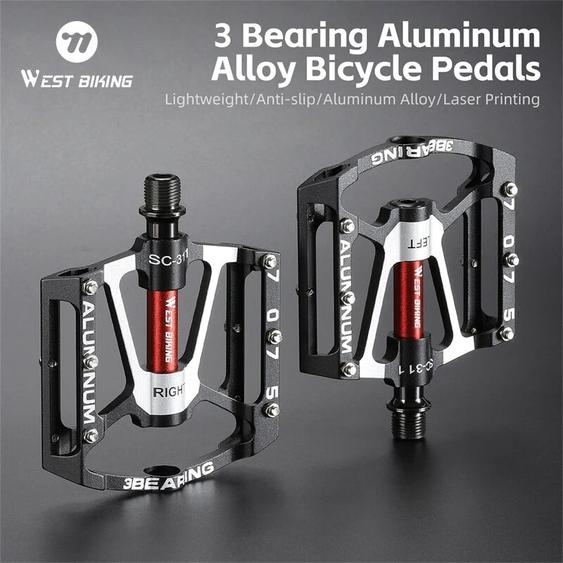WEST BIKING – pédale de vélo antidérapante à 3 roulements, en alliage daluminium CNC, pour vtt, vélo de route, pédales larges, accessoires de vélo professionnels