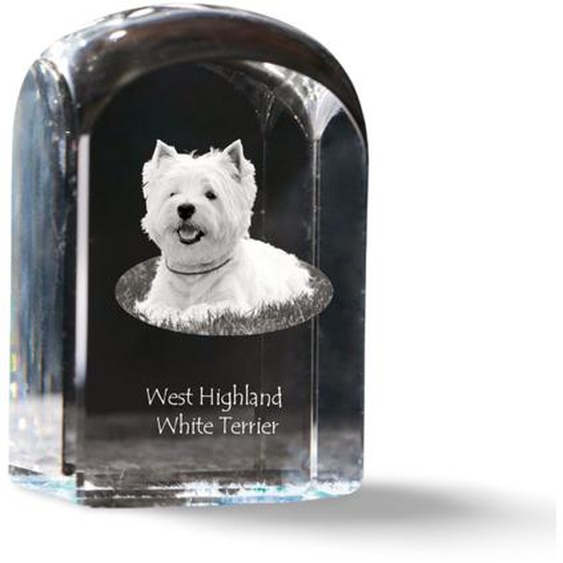 West Highland White Terrier - cube en cristal avec photo, photo du chien dans le cristal, bouton cubique sur papier de la marque Art-Dog