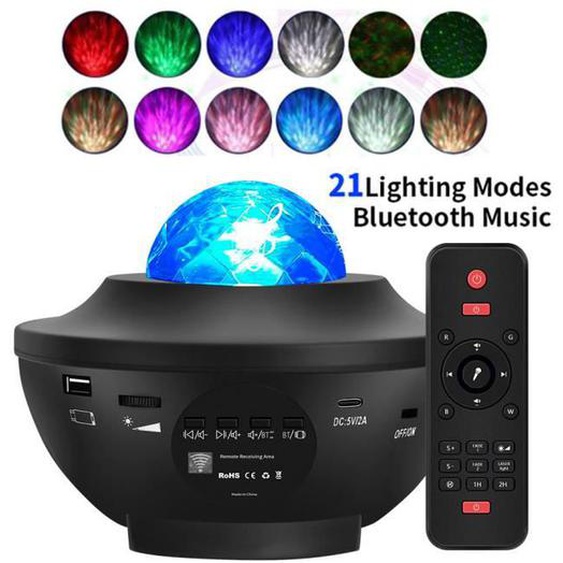 Wifi Smart Projecteur Ciel Étoile, Veilleuse USB Enfant Lampe de Rotatif Vidéoprojecteur de Nuage, avec Télécommande Bluetooth Music