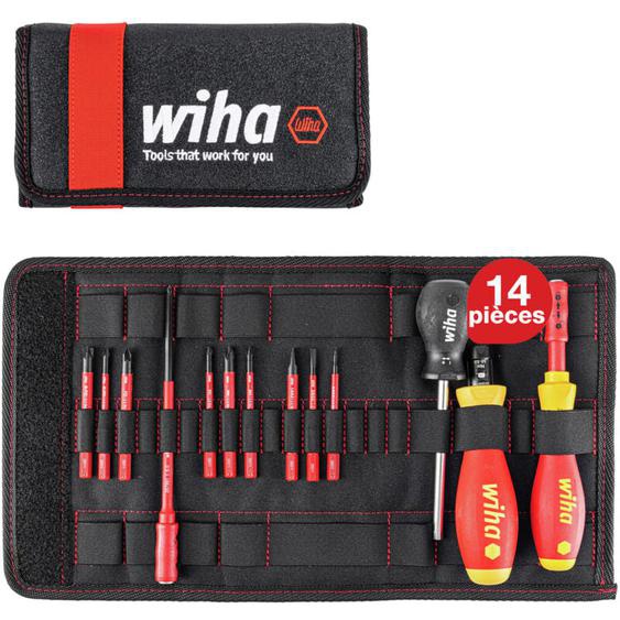 Wiha Jeu de tournevis dynamométriques TorqueVario®-S electric 0,8-5,0 Nm jeu mixte de 14 pcs à couple limité à réglage variable y compris une trousse