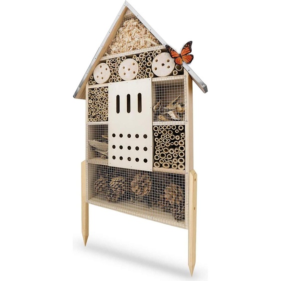 WILDLIFE FRIEND Hôtel à insectes XXL sur pied, 76 cm, avec toit métallique - Produit de deuxième choix, état