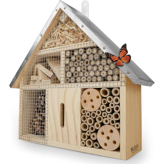 WILDLIFE FRIEND Hôtel pour insectes avec toit métallique, non traité, bois naturel -