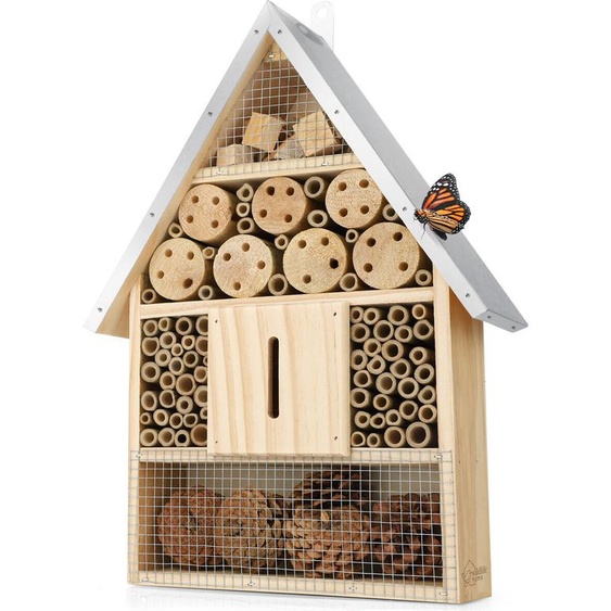 WILDLIFE HOME Grand hôtel pour insectes - Naturel & résistant aux intempéries, maison pour insectes en bois naturel pour abeilles, abeilles sauvages, coccinelles & papillons, hôtel pour abeilles & nichoir à suspendre