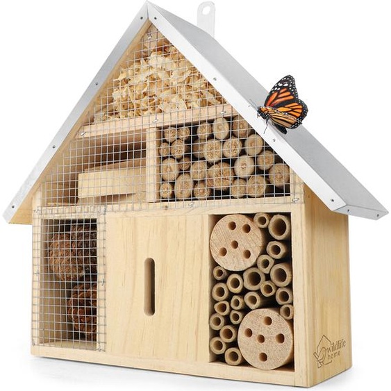 WILDLIFE HOME Hôtel pour insectes - Naturel & résistant aux intempéries, maison pour insectes en bois naturel pour abeilles, abeilles sauvages, coccinelles & papillons, hôtel pour abeilles & nichoir à suspendre