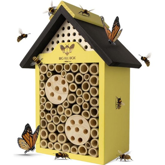 WildYard Big Bee Box | Hôtel à insectes en bambou | Abri pour abeilles maçonnes | Jaune
