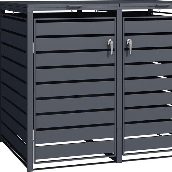 Wiltec Abri de poubelle double – 1420 x 980 x 1160 mm – pour deux poubelles de 60 à 240 L – Couleur anthracite – en Acier – avec Couvercle à carnière – Range Coffre poubelle verrouillable