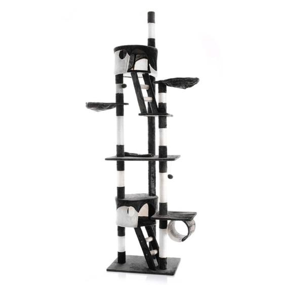 Wiltec - Arbre à chat 240-260cm en noir/blanc Hauteur plafond avec cordes en Sisal Niches et Hamacs Grattoir