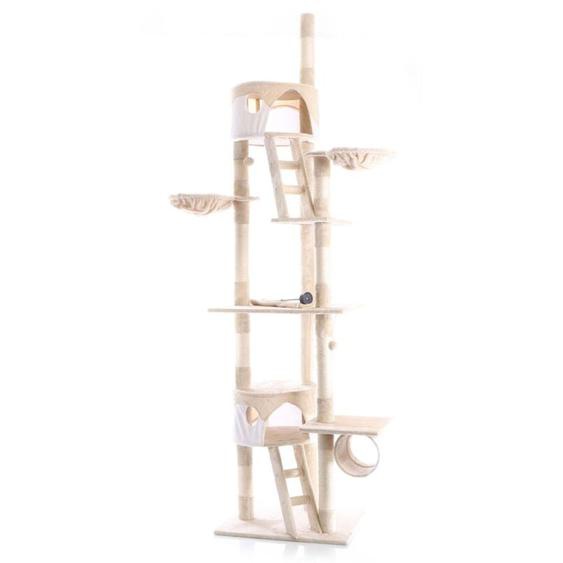 Wiltec - Arbre à chat xxl - 240-260 cm de hauteur plafond réglable - design avec Échelles - Meuble grattage félin peluche - Couleur beige-blanc