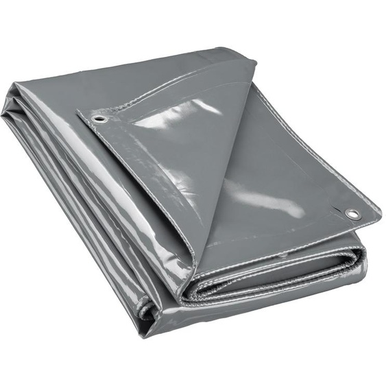 Wiltec Bâche de camion 4 x 7m Grise 650 g/m² Polyester Revêtement PVC illets inox 100cm Haute protection Vol UV Intempéries Moisi Étanche Solide Haute Résistante Couverture Sécurité routière