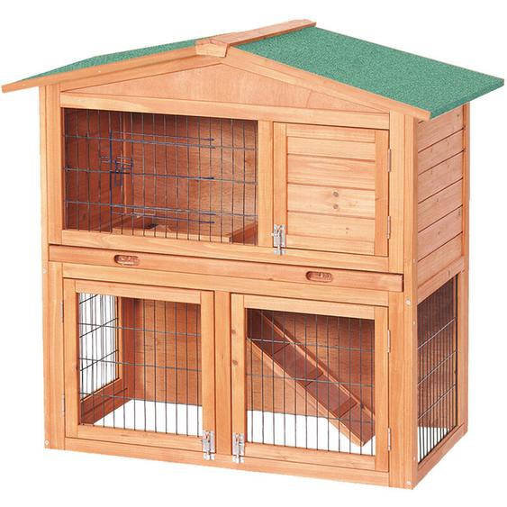 Wiltec Clapier – 871 x 547 x 1000 mm – 2 étages – Toit bitumé – en Bois de sapin – avec Rampe et Enclos – Abri Cage pour rongeurs Poulailler