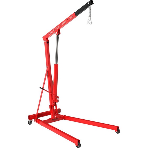 Wiltec Grue d’atelier – Capacité max. 500 kg – Hauteur max. 2230 mm – Bras levage 830-1280 mm – Chèvre d’atelier en acier – Lève-moteur Hydraulique Pompe double Dispositif de levage