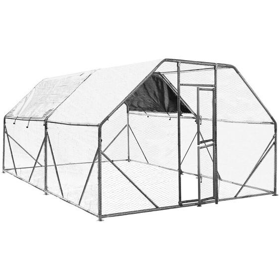 Wiltec Parc enclos xxl pour petits animaux domestiques – 4 x 3 x 2 m – en Acier – Clôture verrouillable avec Toit grillagé à pignon et Bâche – Cage