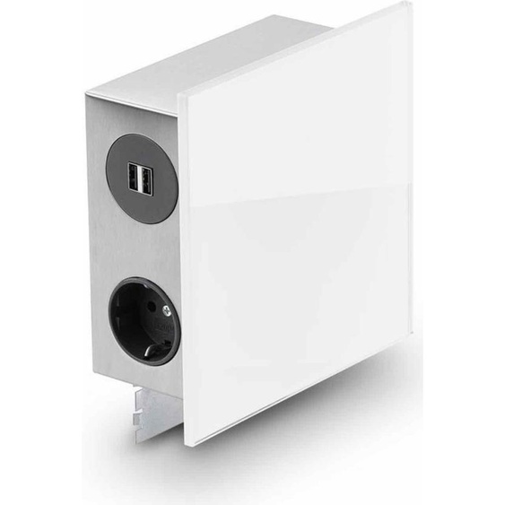 WIPO Boîte à énergie design PowerQuad acier inoxydable 3xprises 2xUSB, verre blanc