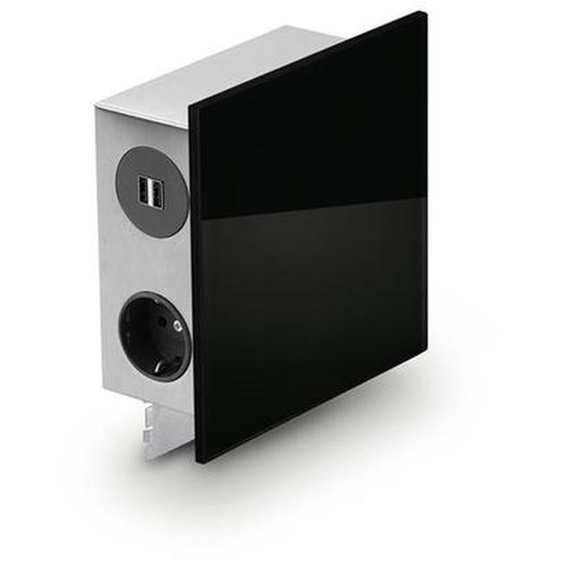 WIPO Boîte à énergie design PowerQuad acier inoxydable 3xprises 2xUSB, verre noir