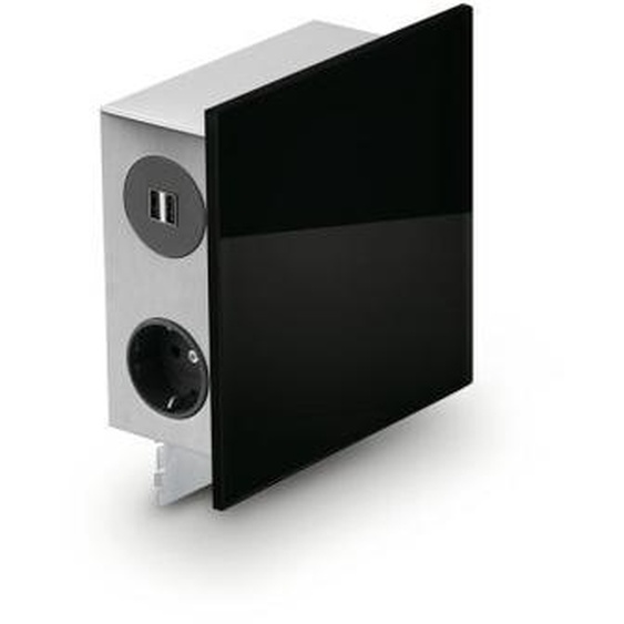 WIPO Boîte à énergie design PowerQuad acier inoxydable 3xprises 2xUSB, verre noir