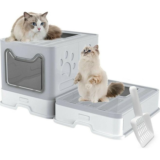 WISFOR Bac à litière extensible, Bac à litière avec pelle, Pliable Portable Double porte