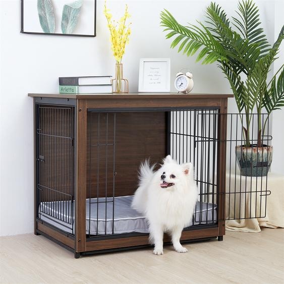 WISFOR Cage pour chien avec 2 portes, Box pour chien Maison pour chien avec surface de table, Box de transport Cage en fil métallique, Caisse pour chien Table dappoint, 97.5x59x75.7cm