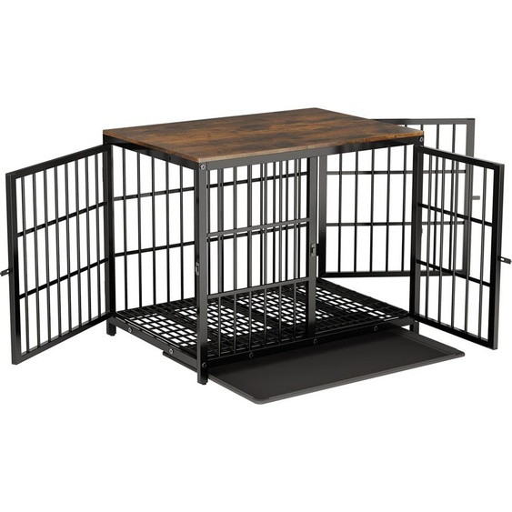 WISFOR Cage pour chien avec 3 portes, Box pour chien Maison pour chien avec surface de table, Box de transport Cage en fil métallique, Caisse pour chien Table dappoint, L : 91.5x63.5x74.5cm, noir