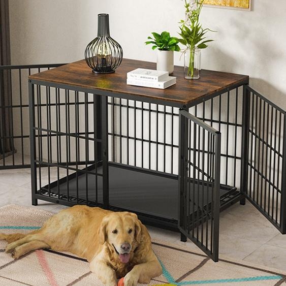 WISFOR cage pour chien avec 3 portes, box pour chien maison pour chien avec surface de table, box de transport cage en fil métallique, caisse pour chien table dappoint, M : 78.5x56.8x65cm, noir